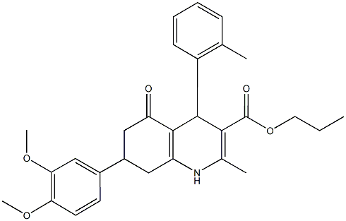 propyl 7-(3,4-dimethoxyphenyl)-2-methyl-4-(2-methylphenyl)-5-oxo-1,4,5,6,7,8-hexahydro-3-quinolinecarboxylate Struktur