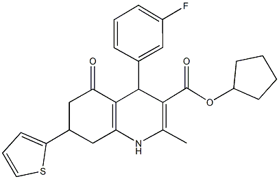 cyclopentyl 4-(3-fluorophenyl)-2-methyl-5-oxo-7-(2-thienyl)-1,4,5,6,7,8-hexahydro-3-quinolinecarboxylate Struktur