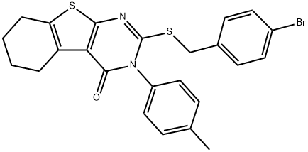 2-[(4-bromobenzyl)sulfanyl]-3-(4-methylphenyl)-5,6,7,8-tetrahydro[1]benzothieno[2,3-d]pyrimidin-4(3H)-one Struktur