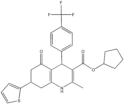 cyclopentyl 2-methyl-5-oxo-7-(2-thienyl)-4-[4-(trifluoromethyl)phenyl]-1,4,5,6,7,8-hexahydro-3-quinolinecarboxylate Struktur