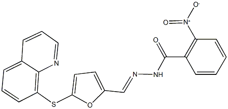 2-nitro-N'-{[5-(8-quinolinylsulfanyl)-2-furyl]methylene}benzohydrazide Struktur