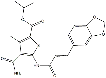 isopropyl 4-(aminocarbonyl)-5-{[3-(1,3-benzodioxol-5-yl)acryloyl]amino}-3-methyl-2-thiophenecarboxylate Struktur