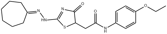 2-[2-(cycloheptylidenehydrazono)-4-hydroxy-2,5-dihydro-1,3-thiazol-5-yl]-N-(4-ethoxyphenyl)acetamide Struktur