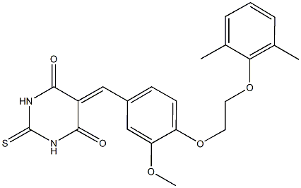 5-{4-[2-(2,6-dimethylphenoxy)ethoxy]-3-methoxybenzylidene}-2-thioxodihydro-4,6(1H,5H)-pyrimidinedione Struktur