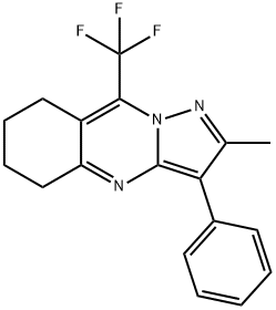 2-methyl-3-phenyl-9-(trifluoromethyl)-5,6,7,8-tetrahydropyrazolo[5,1-b]quinazoline Struktur