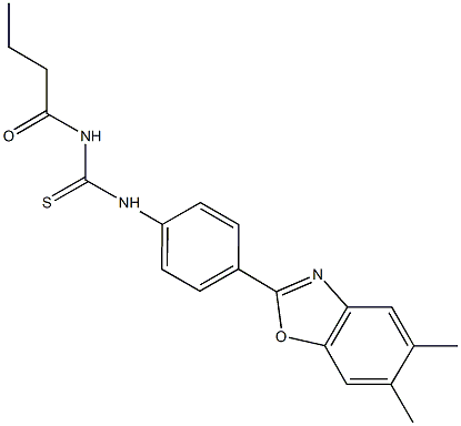 N-butyryl-N'-[4-(5,6-dimethyl-1,3-benzoxazol-2-yl)phenyl]thiourea Struktur