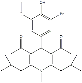 9-(3-bromo-4-hydroxy-5-methoxyphenyl)-3,3,6,6,10-pentamethyl-3,4,6,7,9,10-hexahydro-1,8(2H,5H)-acridinedione Struktur