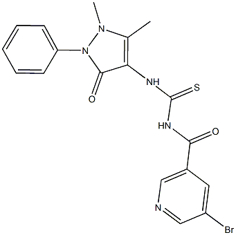 N-[(5-bromo-3-pyridinyl)carbonyl]-N'-(1,5-dimethyl-3-oxo-2-phenyl-2,3-dihydro-1H-pyrazol-4-yl)thiourea Struktur