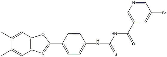 N-[(5-bromo-3-pyridinyl)carbonyl]-N'-[4-(5,6-dimethyl-1,3-benzoxazol-2-yl)phenyl]thiourea Struktur