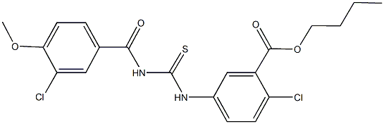 butyl 2-chloro-5-({[(3-chloro-4-methoxybenzoyl)amino]carbothioyl}amino)benzoate Struktur