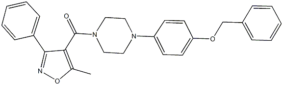 benzyl 4-{4-[(5-methyl-3-phenyl-4-isoxazolyl)carbonyl]-1-piperazinyl}phenyl ether Struktur