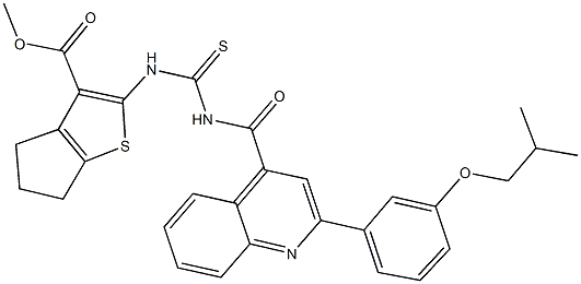 methyl 2-{[({[2-(3-isobutoxyphenyl)-4-quinolinyl]carbonyl}amino)carbothioyl]amino}-5,6-dihydro-4H-cyclopenta[b]thiophene-3-carboxylate Struktur