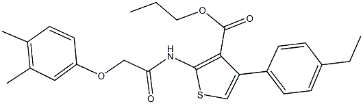 propyl 2-{[(3,4-dimethylphenoxy)acetyl]amino}-4-(4-ethylphenyl)-3-thiophenecarboxylate Struktur