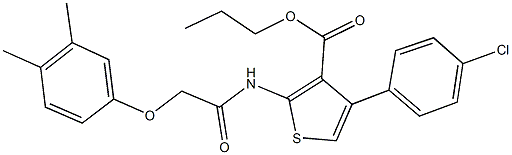 propyl 4-(4-chlorophenyl)-2-{[(3,4-dimethylphenoxy)acetyl]amino}-3-thiophenecarboxylate Struktur