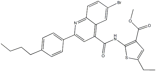 methyl 2-({[6-bromo-2-(4-butylphenyl)-4-quinolinyl]carbonyl}amino)-5-ethyl-3-thiophenecarboxylate Struktur