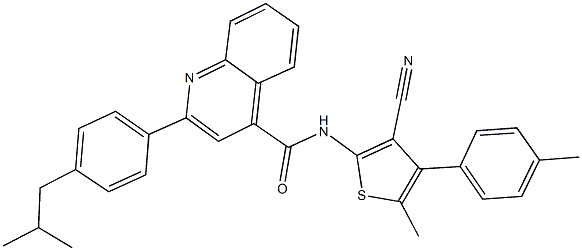 N-[3-cyano-5-methyl-4-(4-methylphenyl)-2-thienyl]-2-(4-isobutylphenyl)-4-quinolinecarboxamide Struktur