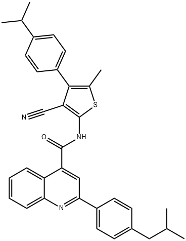 N-[3-cyano-4-(4-isopropylphenyl)-5-methyl-2-thienyl]-2-(4-isobutylphenyl)-4-quinolinecarboxamide Struktur