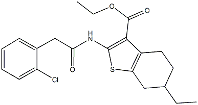 ethyl 2-{[(2-chlorophenyl)acetyl]amino}-6-ethyl-4,5,6,7-tetrahydro-1-benzothiophene-3-carboxylate Struktur