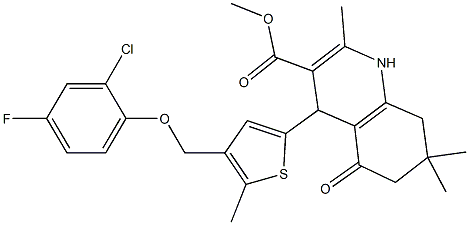 methyl 4-{4-[(2-chloro-4-fluorophenoxy)methyl]-5-methyl-2-thienyl}-2,7,7-trimethyl-5-oxo-1,4,5,6,7,8-hexahydro-3-quinolinecarboxylate Struktur