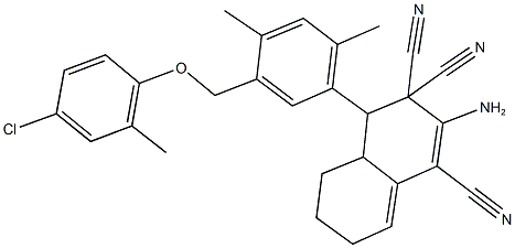 2-amino-4-{5-[(4-chloro-2-methylphenoxy)methyl]-2,4-dimethylphenyl}-4a,5,6,7-tetrahydro-1,3,3(4H)-naphthalenetricarbonitrile Struktur