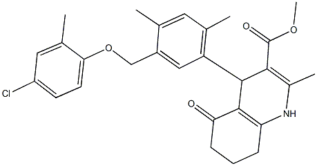 methyl 4-{5-[(4-chloro-2-methylphenoxy)methyl]-2,4-dimethylphenyl}-2-methyl-5-oxo-1,4,5,6,7,8-hexahydro-3-quinolinecarboxylate Struktur