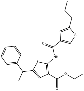 ethyl 5-(1-phenylethyl)-2-{[(5-propyl-3-thienyl)carbonyl]amino}-3-thiophenecarboxylate Struktur