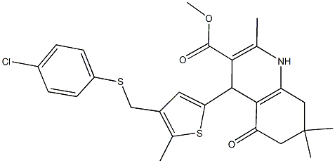 methyl 4-(4-{[(4-chlorophenyl)sulfanyl]methyl}-5-methyl-2-thienyl)-2,7,7-trimethyl-5-oxo-1,4,5,6,7,8-hexahydro-3-quinolinecarboxylate Struktur