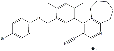 2-amino-4-{5-[(4-bromophenoxy)methyl]-2,4-dimethylphenyl}-6,7,8,9-tetrahydro-5H-cyclohepta[b]pyridine-3-carbonitrile Struktur