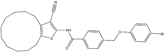 4-[(4-bromophenoxy)methyl]-N-(3-cyano-4,5,6,7,8,9,10,11,12,13-decahydrocyclododeca[b]thien-2-yl)benzamide Struktur