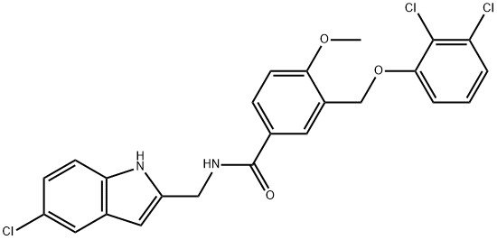 N-[(5-chloro-1H-indol-2-yl)methyl]-3-[(2,3-dichlorophenoxy)methyl]-4-methoxybenzamide Struktur