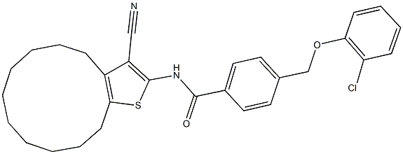 4-[(2-chlorophenoxy)methyl]-N-(3-cyano-4,5,6,7,8,9,10,11,12,13-decahydrocyclododeca[b]thien-2-yl)benzamide Struktur