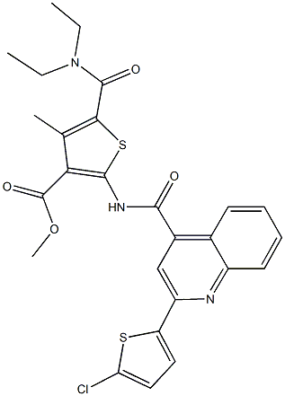 methyl 2-({[2-(5-chloro-2-thienyl)-4-quinolinyl]carbonyl}amino)-5-[(diethylamino)carbonyl]-4-methyl-3-thiophenecarboxylate Struktur