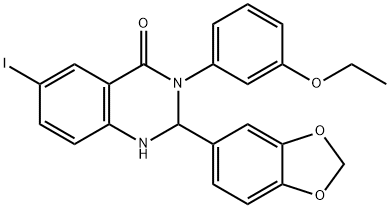 2-(1,3-benzodioxol-5-yl)-3-(3-ethoxyphenyl)-6-iodo-2,3-dihydro-4(1H)-quinazolinone Struktur