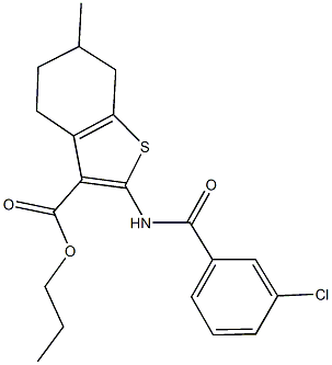 propyl 2-[(3-chlorobenzoyl)amino]-6-methyl-4,5,6,7-tetrahydro-1-benzothiophene-3-carboxylate Struktur