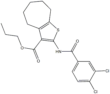 propyl 2-[(3,4-dichlorobenzoyl)amino]-5,6,7,8-tetrahydro-4H-cyclohepta[b]thiophene-3-carboxylate Struktur