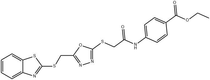 ethyl 4-{[({5-[(1,3-benzothiazol-2-ylsulfanyl)methyl]-1,3,4-oxadiazol-2-yl}sulfanyl)acetyl]amino}benzoate Struktur