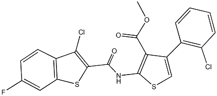 methyl 2-{[(3-chloro-6-fluoro-1-benzothien-2-yl)carbonyl]amino}-4-(2-chlorophenyl)-3-thiophenecarboxylate Struktur