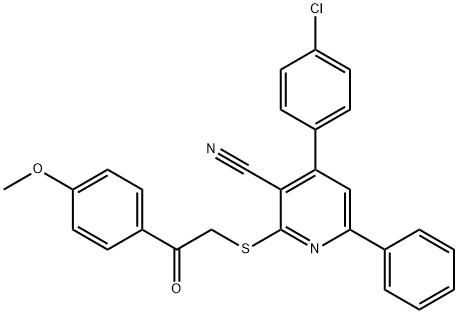 4-(4-chlorophenyl)-2-{[2-(4-methoxyphenyl)-2-oxoethyl]sulfanyl}-6-phenylnicotinonitrile Struktur