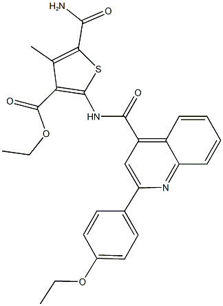 ethyl 5-(aminocarbonyl)-2-({[2-(4-ethoxyphenyl)-4-quinolinyl]carbonyl}amino)-4-methyl-3-thiophenecarboxylate Struktur