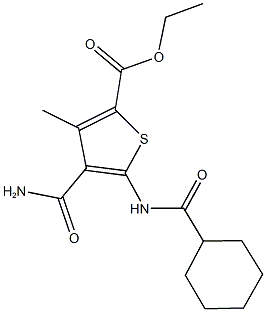 ethyl 4-(aminocarbonyl)-5-[(cyclohexylcarbonyl)amino]-3-methylthiophene-2-carboxylate Struktur