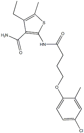 2-{[4-(4-chloro-2-methylphenoxy)butanoyl]amino}-4-ethyl-5-methyl-3-thiophenecarboxamide Struktur