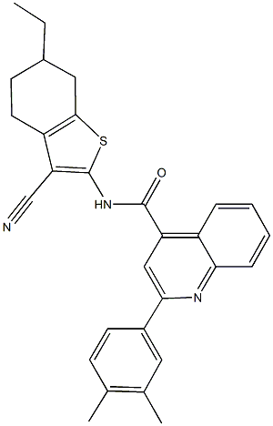 N-(3-cyano-6-ethyl-4,5,6,7-tetrahydro-1-benzothien-2-yl)-2-(3,4-dimethylphenyl)-4-quinolinecarboxamide Struktur