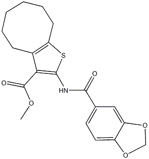 methyl 2-[(1,3-benzodioxol-5-ylcarbonyl)amino]-4,5,6,7,8,9-hexahydrocycloocta[b]thiophene-3-carboxylate Struktur