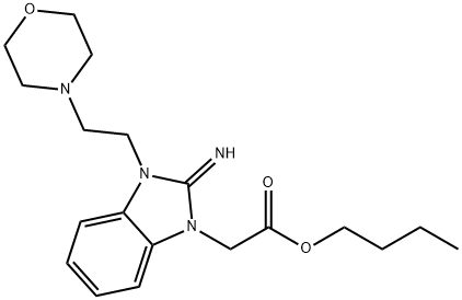 butyl {2-imino-3-[2-(4-morpholinyl)ethyl]-2,3-dihydro-1H-benzimidazol-1-yl}acetate Struktur