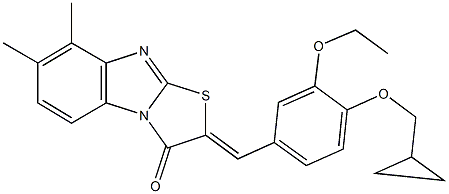 2-[4-(cyclopropylmethoxy)-3-ethoxybenzylidene]-7,8-dimethyl[1,3]thiazolo[3,2-a]benzimidazol-3(2H)-one Struktur