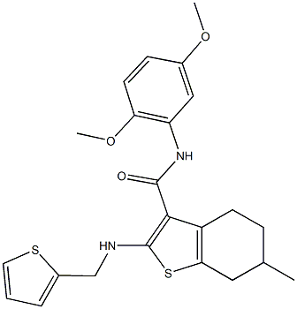 N-(2,5-dimethoxyphenyl)-6-methyl-2-[(2-thienylmethyl)amino]-4,5,6,7-tetrahydro-1-benzothiophene-3-carboxamide Struktur