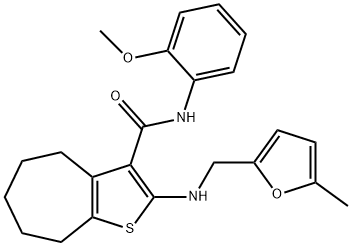 N-(2-methoxyphenyl)-2-{[(5-methyl-2-furyl)methyl]amino}-5,6,7,8-tetrahydro-4H-cyclohepta[b]thiophene-3-carboxamide Struktur