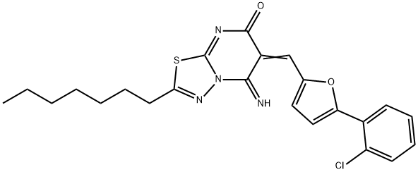 6-{[5-(2-chlorophenyl)-2-furyl]methylene}-2-heptyl-5-imino-5,6-dihydro-7H-[1,3,4]thiadiazolo[3,2-a]pyrimidin-7-one Structure