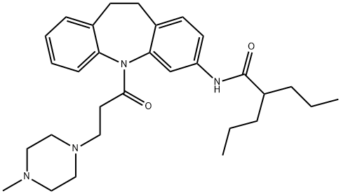 N-{5-[3-(4-methyl-1-piperazinyl)propanoyl]-10,11-dihydro-5H-dibenzo[b,f]azepin-3-yl}-2-propylpentanamide Struktur