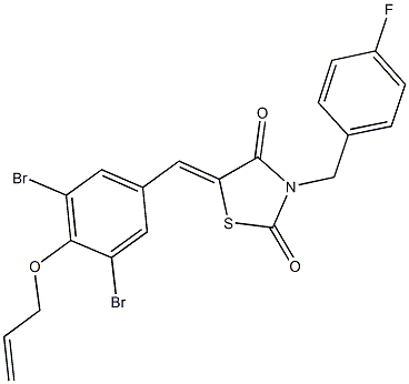 5-[4-(allyloxy)-3,5-dibromobenzylidene]-3-(4-fluorobenzyl)-1,3-thiazolidine-2,4-dione Struktur